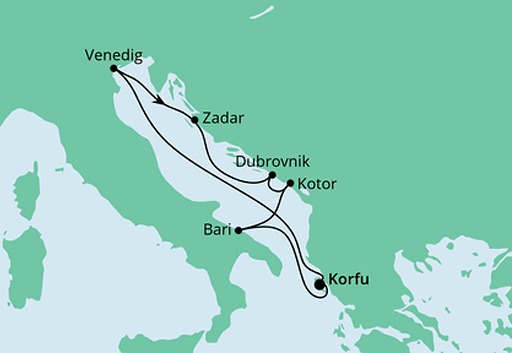 mapa AIDAblu rejs Morze Adriatyckie