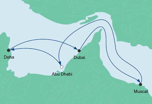 mapa AIDAprima Arabskie Noce z Abu Zabi