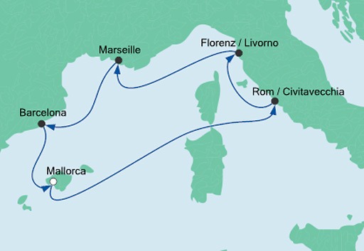 mapa AIDAsol Skarby Morza Śródziemnego