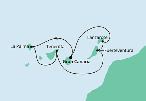 mapa AIDAperla rejs Wyspy Kanaryjskie