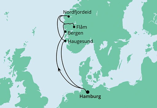 mapa AIDAperla rejs Wybrzeże Norwegii