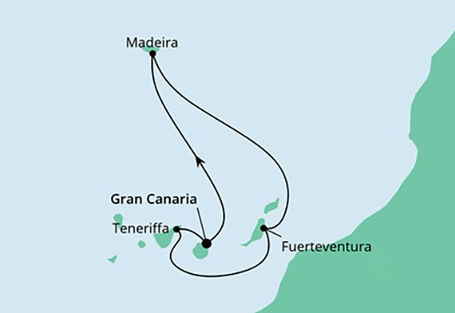 mapa AIDAmar rejs Wyspy Kanaryjskie i Madera