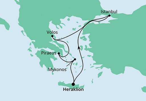 mapa AIDAcara Morze Egejskie