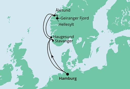 mapa AIDAprima Norweskie Fiordy