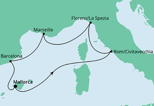 mapa AIDAblu rejs Perły Morza Śródziemnego