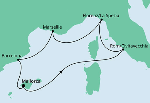 mapa AIDAstella rejs Perły Morza Śródziemnego