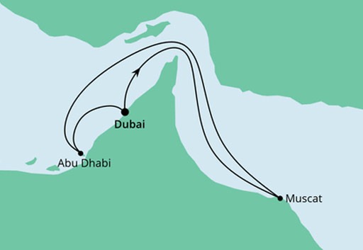mapa AIDAnova rejs Arabskie Noce z Dubaju