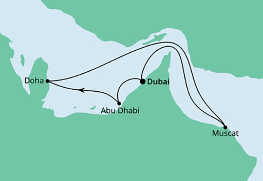 mapa AIDAcosma rejs Arabskie Noce z Dubaju
