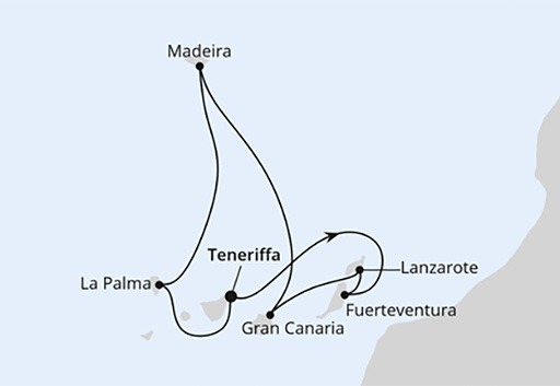 mapa AIDAcosma rejs Wyspy Kanaryjskie i Madera z Teneryfy