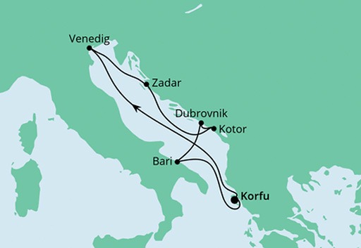 mapa AIDAblu rejs Morze Adriatyckie