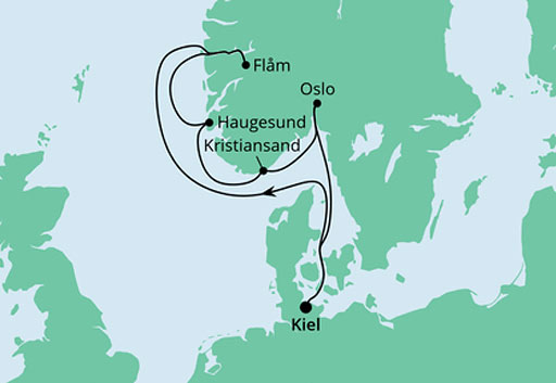 mapa AIDAnova rejs Norweskie Fiordy