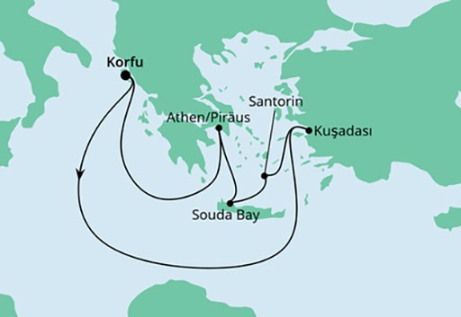 mapa AIDAblu rejs Grecja z Korfu