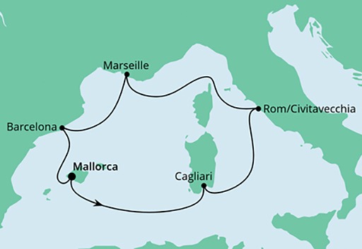 mapa AIDAnova rejs Śródziemnomorskie Krajobrazy z Majorki 2