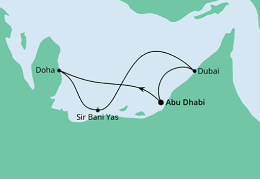 mapa AIDAcosma rejs Orient z Abu Zabi