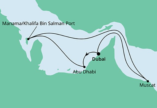 mapa AIDAcosma Arabskie Noce z Dubaju
