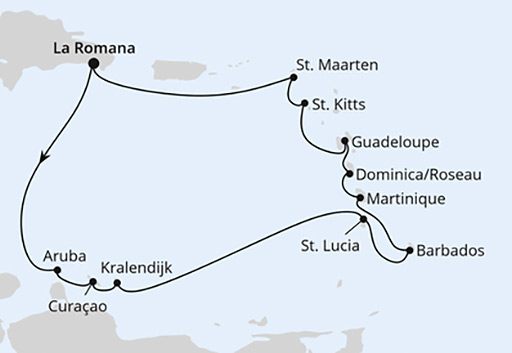 mapa AIDAdiva rejs Wyspy Karaibskie