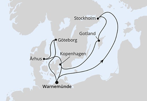 mapa AIDAmar rejs Szwecja i Dania