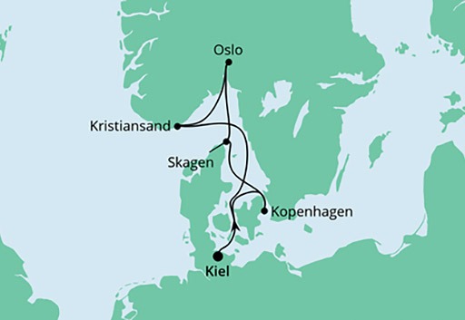 mapa AIDAnova rejs Norwegia i Dania