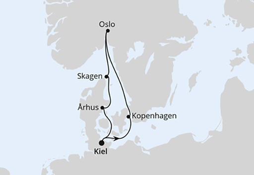 mapa AODAnova rejs Skandynawia z Kilonii