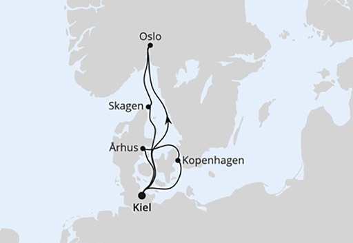 mapa AIDAnova rejs Skandynawia z Kilonii