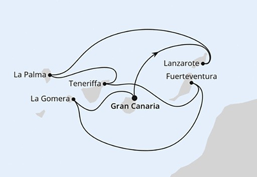 mapa AIDAstella rejs Wyspy Kanaryjskie z La Gomerą