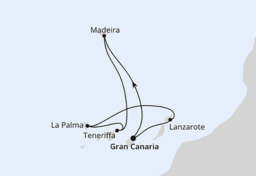 mapa AIDAstella rejs Wyspy Kanaryjskie i Madera