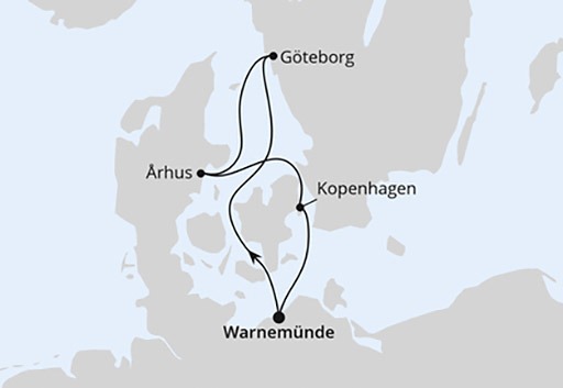 mapa AIDAprima rejs Krótka Wycieczka do Szwecji i Danii