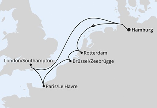 mapa AIDAnova rejs Metropolie z Hamburga