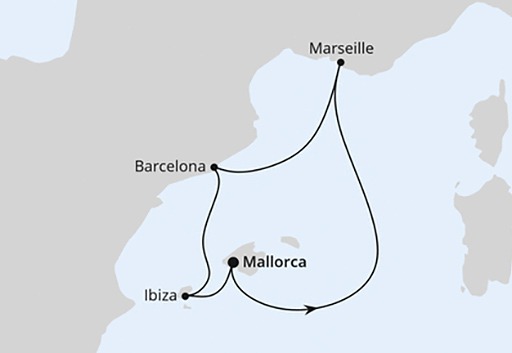 mapa AIDAstella rejs Krótka wycieczka do Francji i Hiszpanii