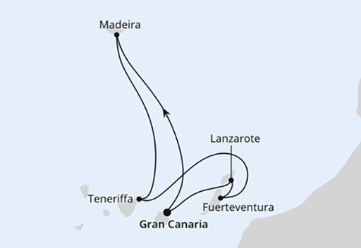 mapa AIDAcosma rejs Wyspy Kanaryjskie i Madera z Gran Canarii