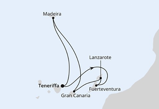 mapa AIDAcosma rejs Wyspy Kanaryjskie i Madera z Teneryfy