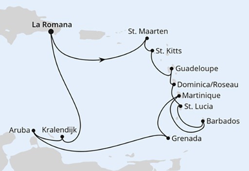 mapa AIDAbella rejs Wyspy Karaibskie z Dominikany