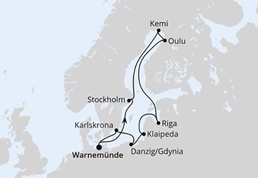 mapa AIDAdiva rejs Krajobrazy Morza Bałtyckiego