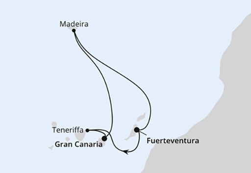 mapa AIDAblu Wyspy Kanaryjskie i Madera 9 nocl.