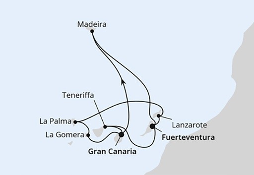 mapa AIDAblu rejs wspaniała wycieczka na Kanary i Maderę