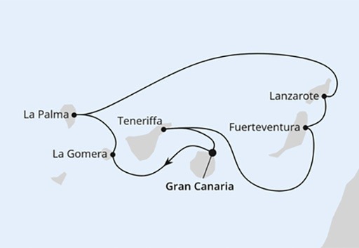 mapa AIDAblu rejs Wyspy Kanaryjskie z La Gomerą