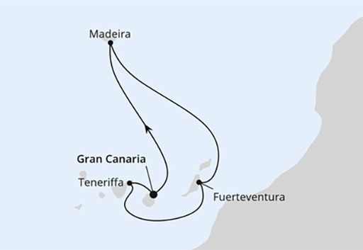 mapa AIDAblu rejs Wyspy Kanaryjskie i Madera