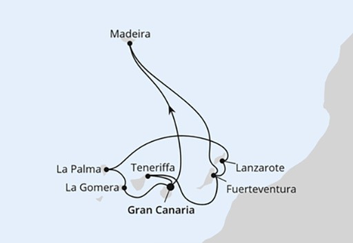 mapa AIDAblu rejs Wyspy Kanaryjskie i Madera z La Gomerą