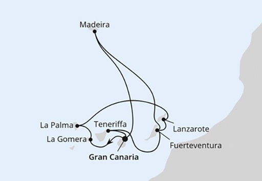 mapa AIDAblu rejs Wyspy Kanaryjskie i Madera z La Gomerą