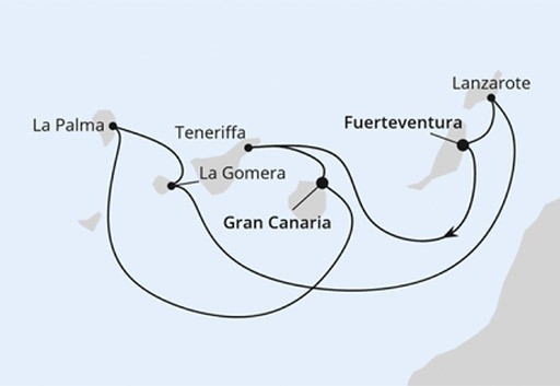 mapa AIDAblu rejs Wyspy Kanaryjskie z La Gomerą